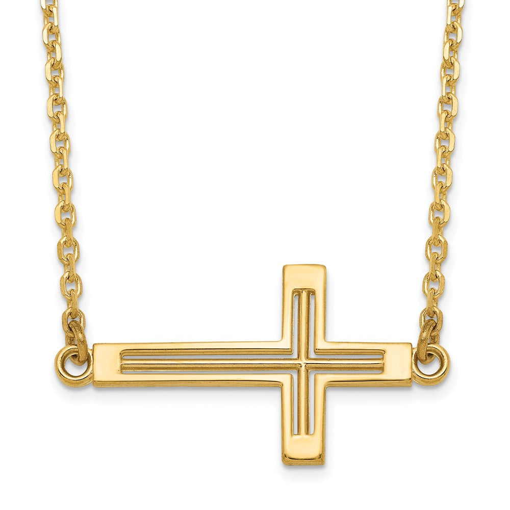 14k Polished Cut-out Sideways Cross 19 inch Necklace, 19 x 23 mm