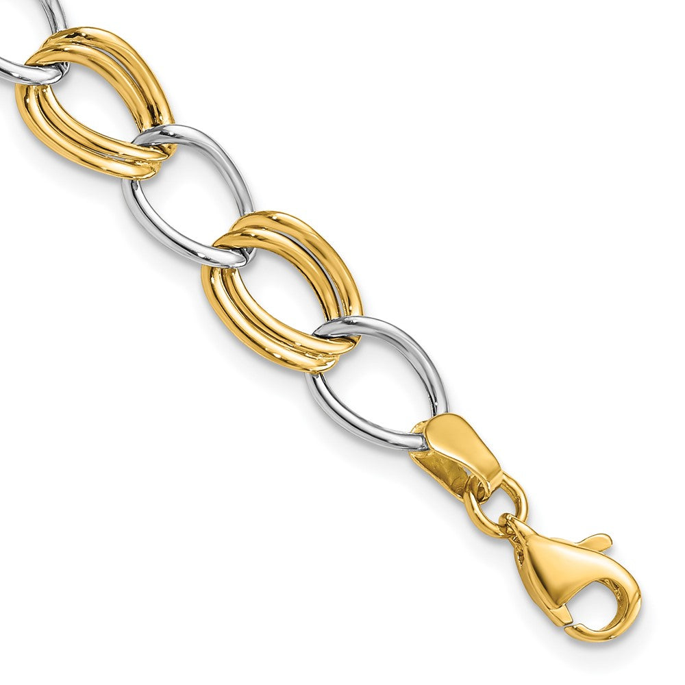 14K Two-Tone Polished 8mm Fancy Open Curb Link 7.5 inch Bracelet, 7.5 x 8 mm