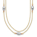 14K Tri Color 2 Strand w/Puff Beads w/2 IN Ext Necklace, 18 x 6 mm