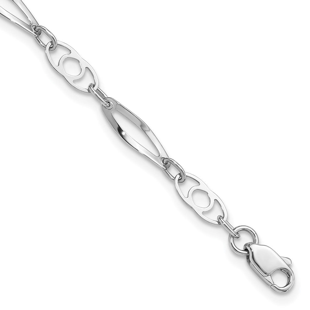 14k White Gold Polished Fancy Link 7 inch Bracelet, 7 x 4 mm