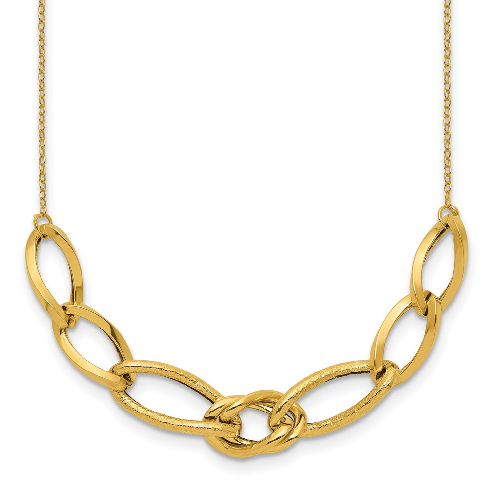14k Polished and Textured Fancy Link 17.5 inch Necklace, 17.5 x 8 mm