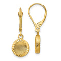 14k Brushed and Polished Diamond-cut Circle Dangle Leverback Earrings, 30 x 10 mm