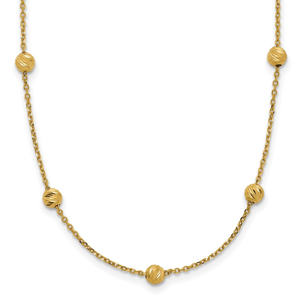 14K Diamond-cut Beads 17 inch Station Necklace, 17 x 5 mm