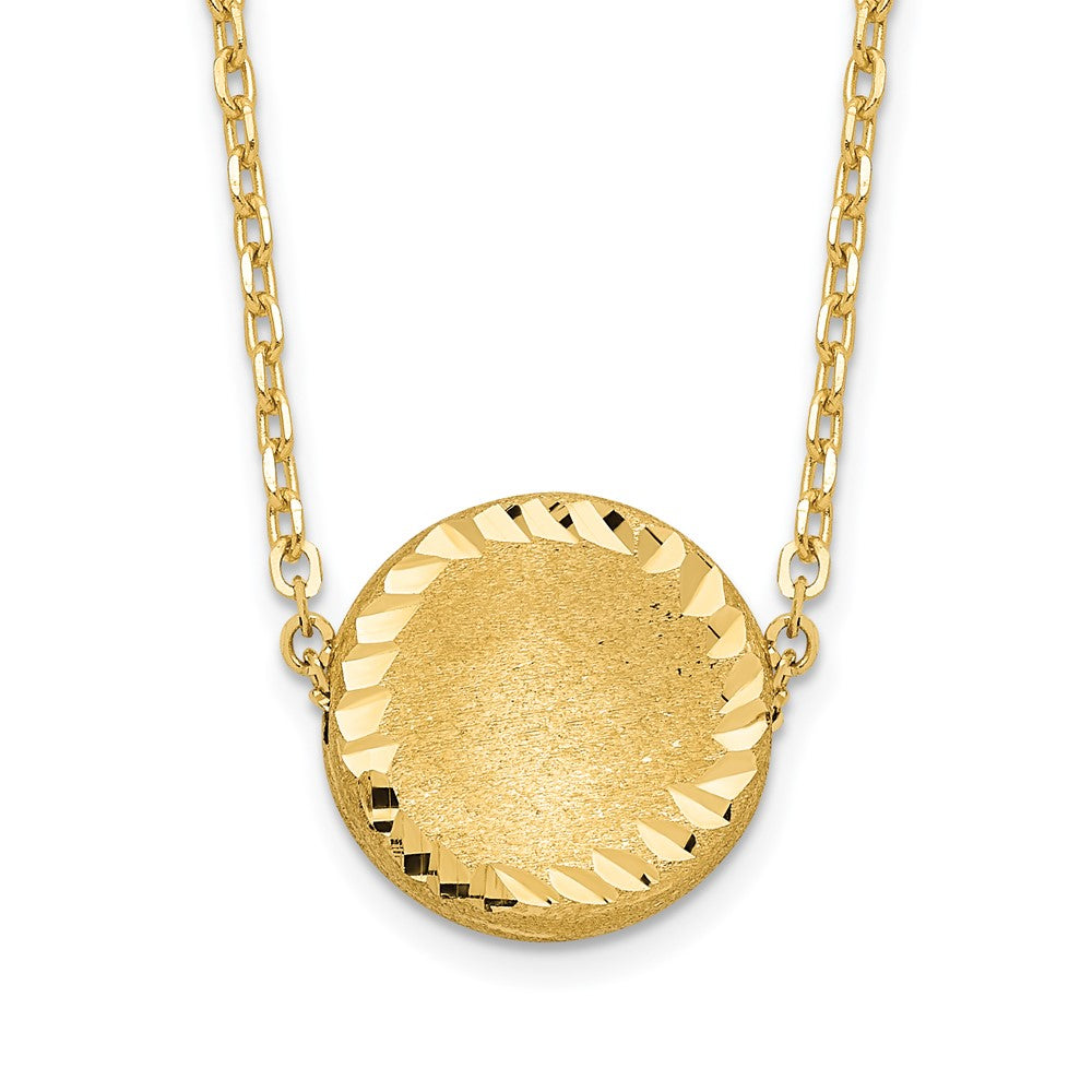 14k Brushed and Polished Diamond-cut Circle Pendant 18 inch Necklace, 18 x 11 mm