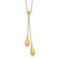 14k Polished Two Puffed Teardrop Beads 18 inch Lariat Necklace, 18 x 1 mm