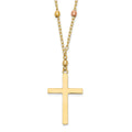 14K Tri-color Mirror Beaded Chain with Polished Cross Pendant 18 inch Necklace, 17 x 12 mm
