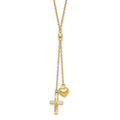 14K Puffed Heart and Diamond-cut Cross 16 inch Y-Necklace Plus 2 inch Extender, 16 x 8 mm