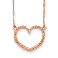 14k Rose Gold Polished and Textured Open Heart 17 inch Necklace, 17 x 17 mm