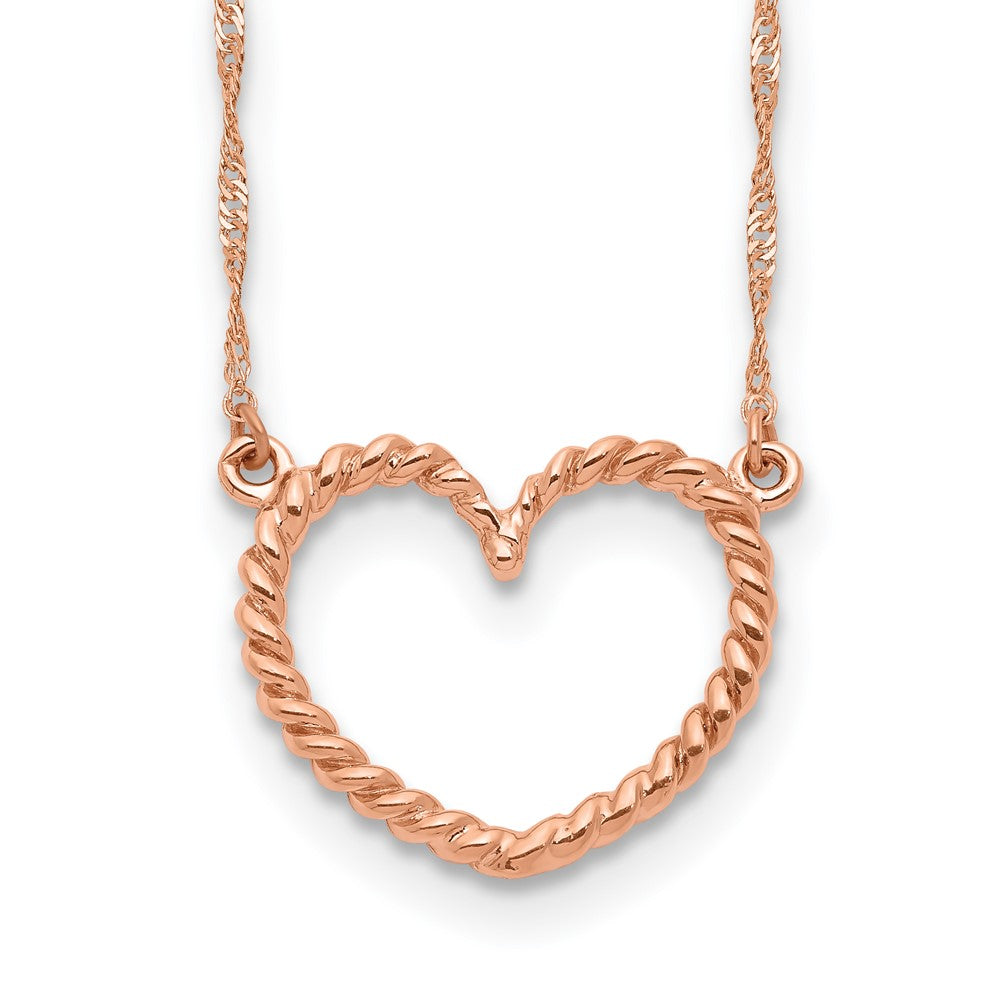 14k Rose Gold Polished and Textured Open Heart 17 inch Necklace, 17 x 17 mm