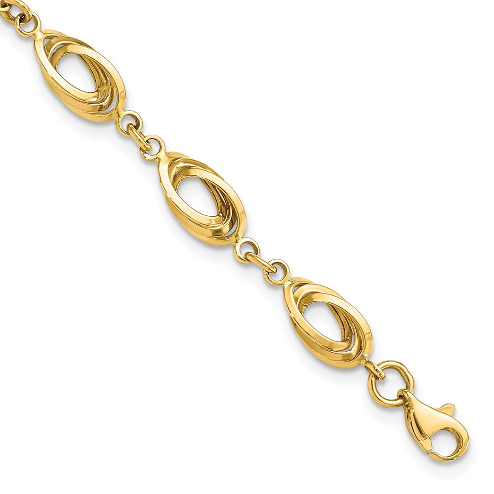 14k Polished 8mm Fancy Oval Link 7.5 inch Bracelet, 7.5 x 8 mm