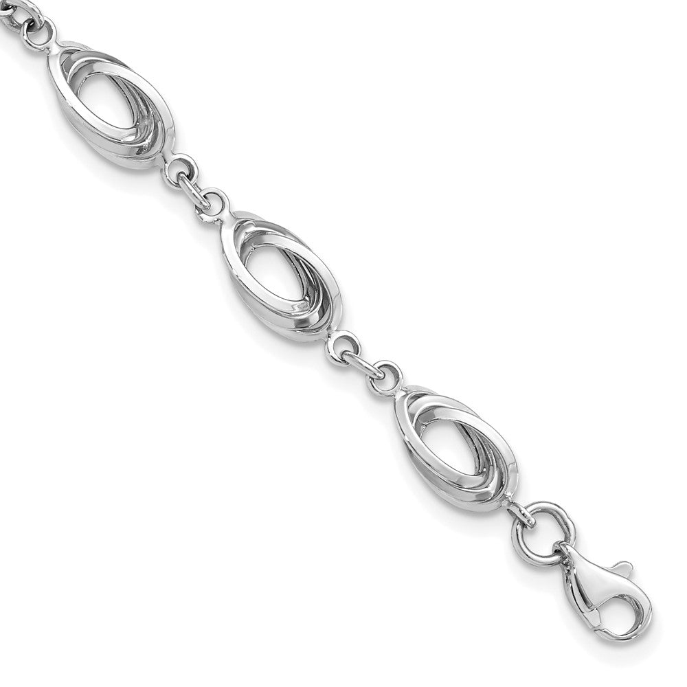 14K White Gold Polished 8mm Fancy Oval Link 7.5 inch Bracelet, 7.5 x 8 mm