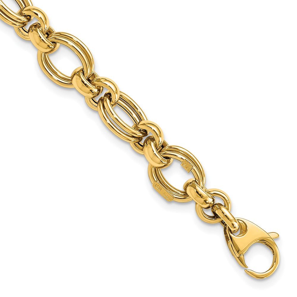 14k Polished 7mm Fancy Double Link 7.5 inch Bracelet, 7.5 x 7 mm