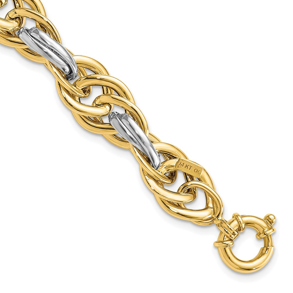14k Two-Tone Polished 11.5mm Fancy Rope Link 8.25 inch Bracelet, 8.25 x 11.5 mm