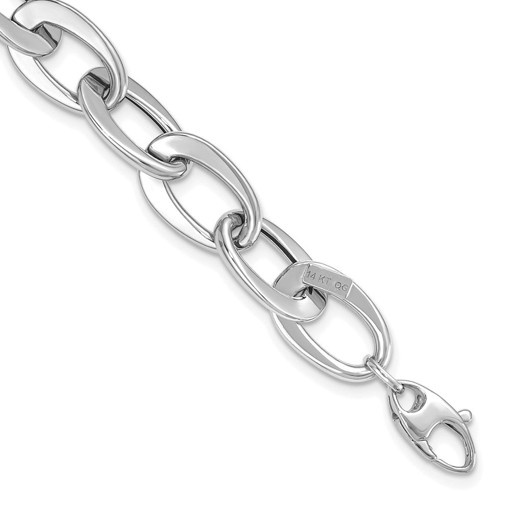 14k White Gold Polished 9.7mm Fancy Cable Link 8 inch Bracelet, 8 x 9.7 mm
