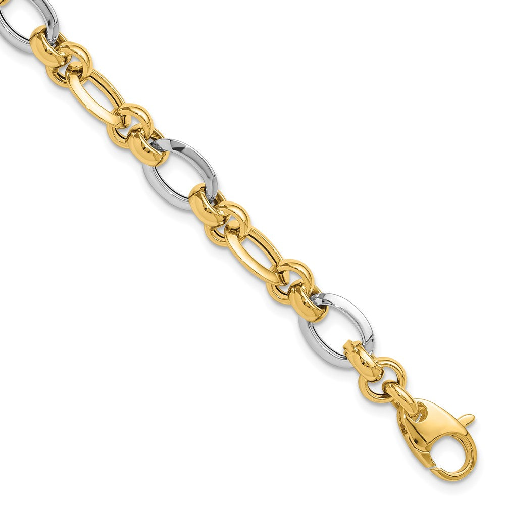 14K Two-tone Polished 8.2mm Fancy Link 7.75 inch Bracelet, 7.75 x 8.2 mm