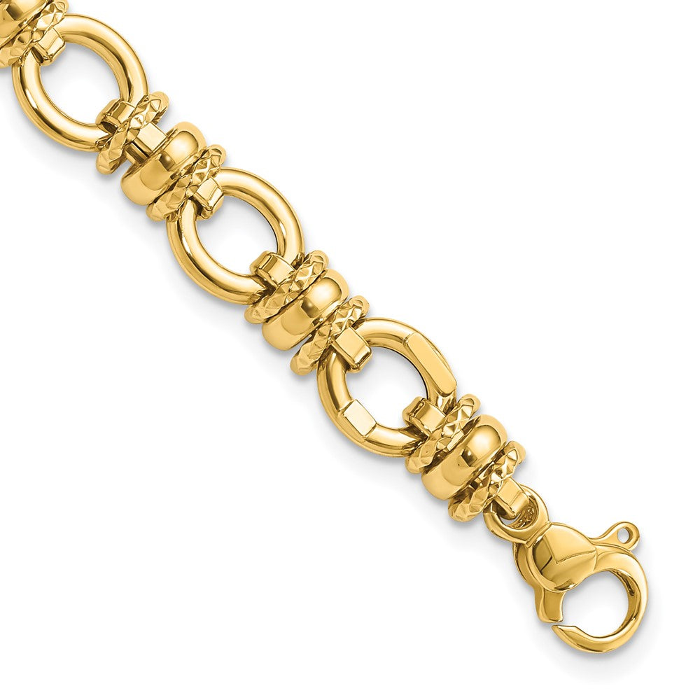 14K Polished and Textured 8mm Fancy Link 7.75 inch Bracelet, 7.75 x 8 mm
