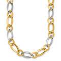 14k Two-Tone Polished 7.3mm Fancy Oval and Round Link 17.5 inch Necklace, 17.5 x 7.3 mm