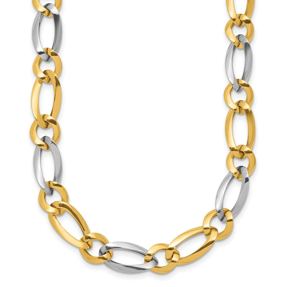14k Two-Tone Polished 7.3mm Fancy Oval and Round Link 17.5 inch Necklace, 17.5 x 7.3 mm