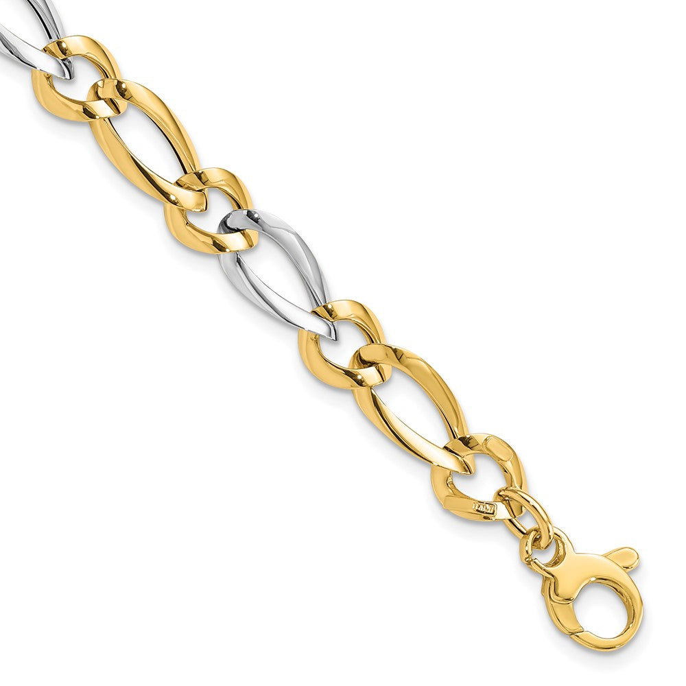14k Two-Tone Polished 7.3mm Fancy Oval and Round Link 7.25 inch Bracelet, 7.25 x 7.5 mm