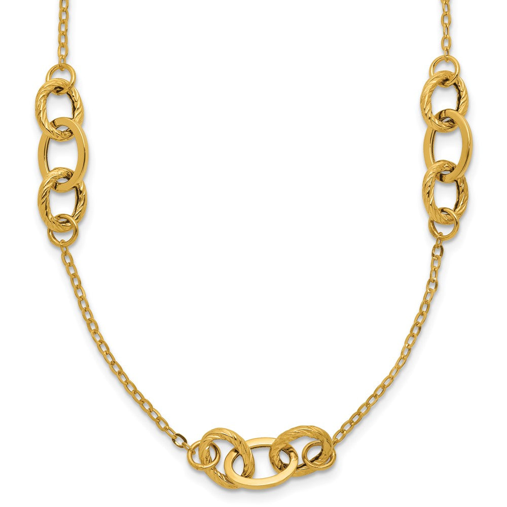 14k Polished Fancy Linked Ovals 5-Station 18 inch Necklace, 18 x 9 mm