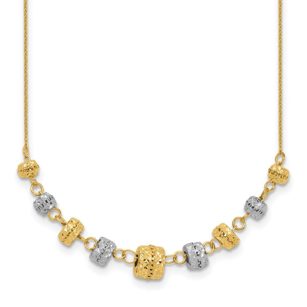 14k Two-tone Polished Diamond-cut Graduated Barrel Beads 18 inch Necklace, 18 x 5.75 mm