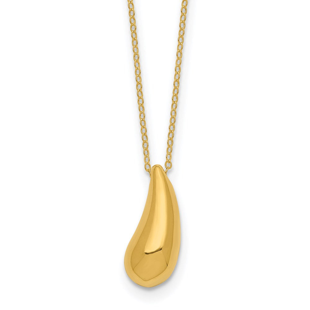 14k Polished Puffed Teardrop Pendant 18 inch Necklace, 18 x 7 mm