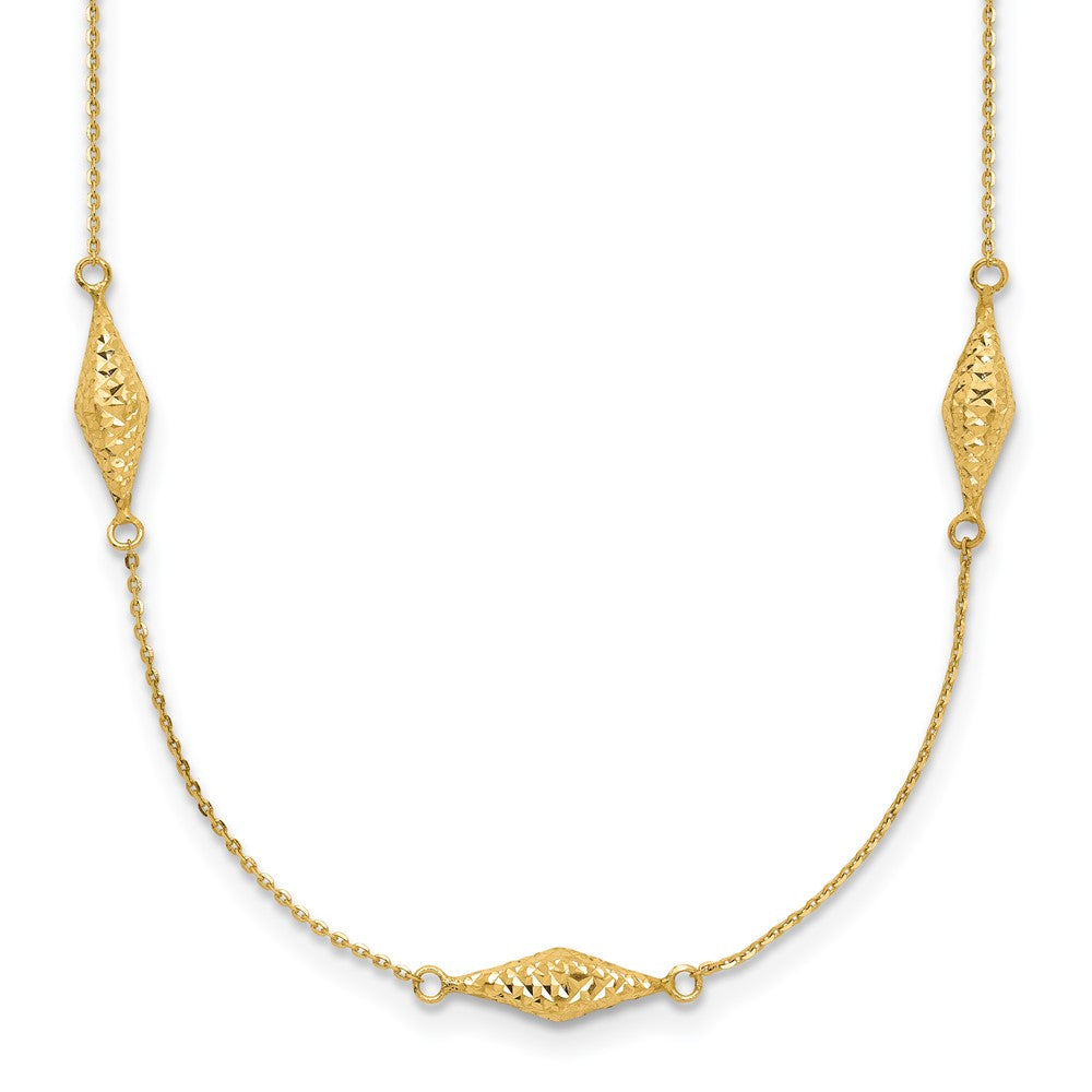 14k Polished and Diamond-cut Fancy Beaded 18 inch Necklace, 18 x 14 mm