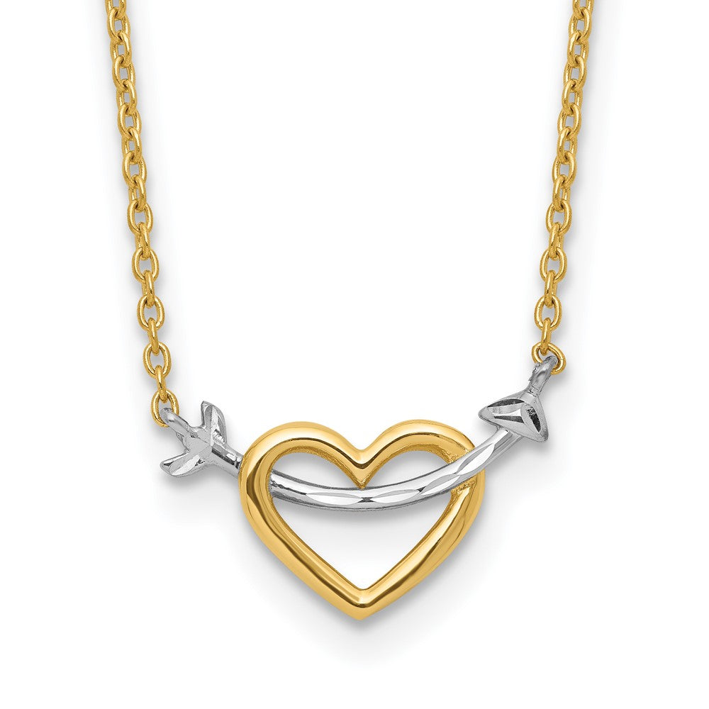 14k with White Rhodium Diamond-cut Heart and Arrow 17 inch Necklace, 17 x 15 mm