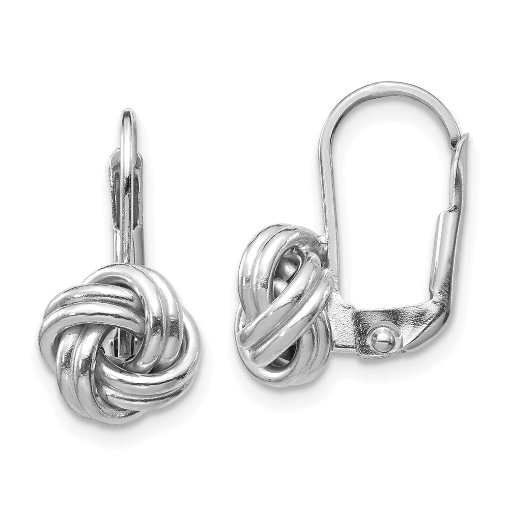14k White Gold 9mm Polished Love Knot Leverback Earrings, 17 x 9 mm