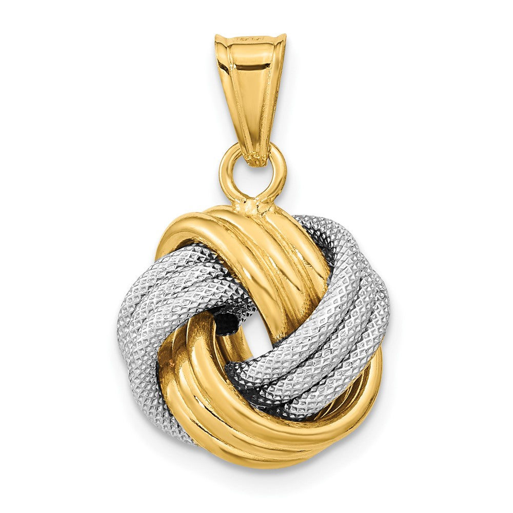 14k Two-Tone Polished Textured Love Knot Pendant, 15 mm