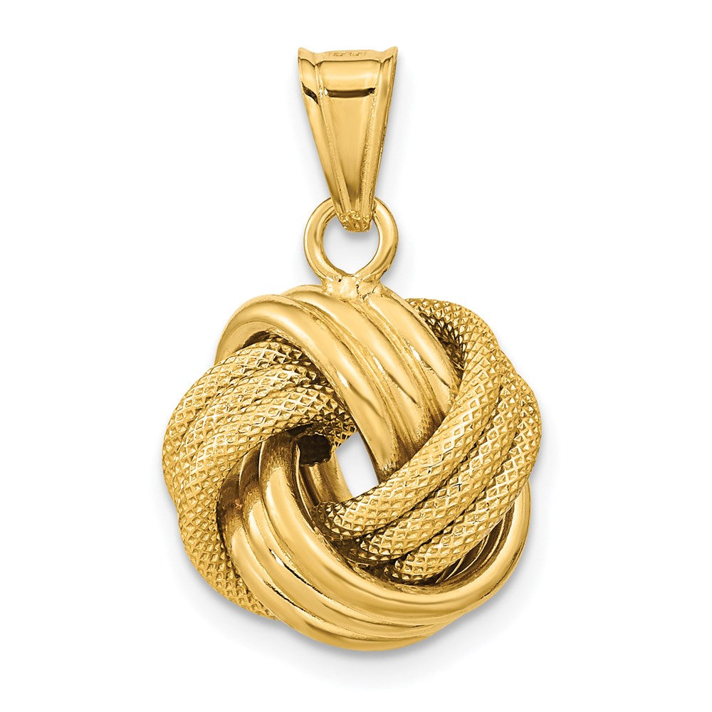 14k Polished Textured Love Knot Pendant, 15 mm