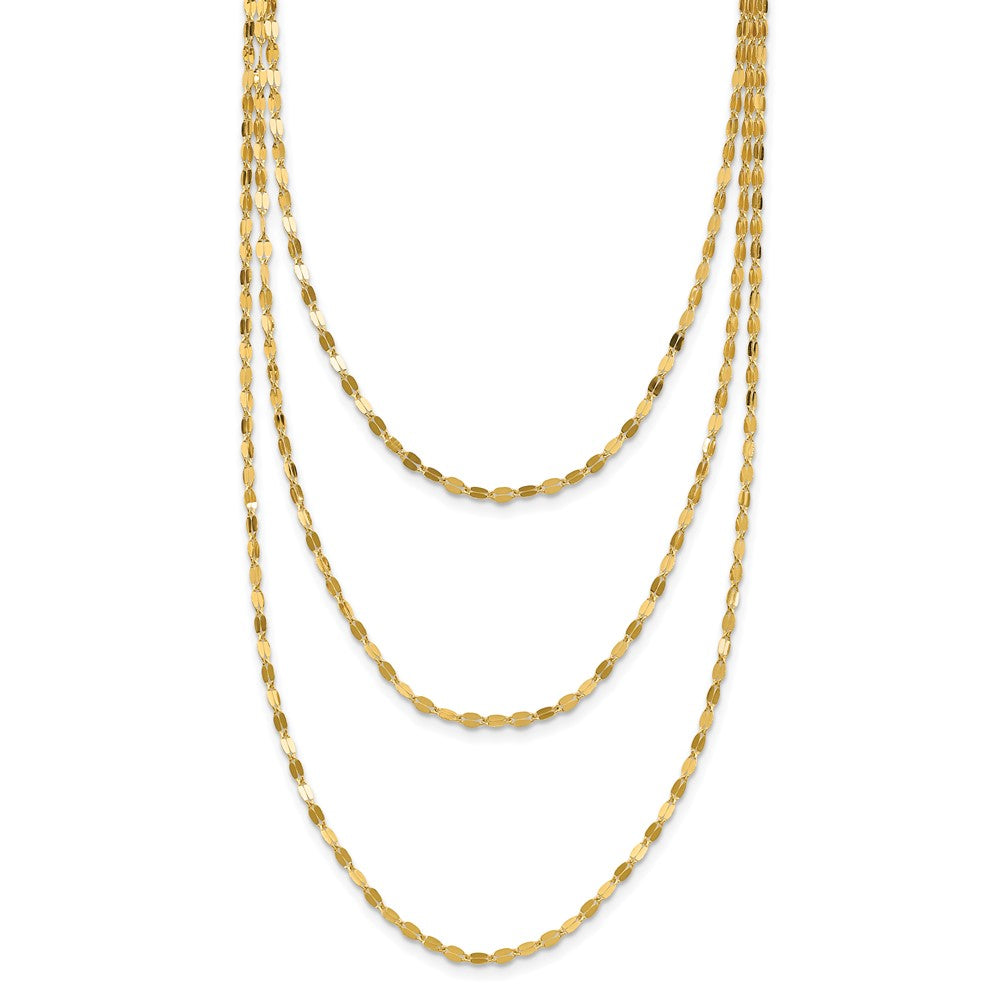 14k Polished Triple Strand Bib Fancy Chain 19.5 inch Necklace, 19.5 x 1.5 mm