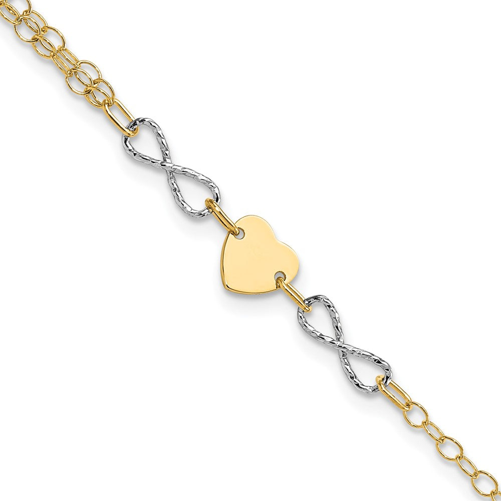 14k Two-tone Polished Infinity and Heart 7 inch Bracelet, 7 x 6.8 mm