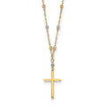 14k Tri-color Diamond-cut Beaded Chain with Polished Cross Pendant 17 inch Necklace, 17 x 0.9 mm