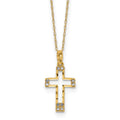 14k Polished Diamond-cut CZ Cross Pendant 16 inch Necklace, 16 x 0.8 mm