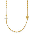 14k Polished Cross and Miraculous Medal Beaded Rosary Design 16 inch Necklace, 16 x 7.9 mm