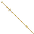 14k Polished Cross and Miraculous Medal Beaded 7.5 inch Rosary Bracelet, 7.5 x 8 mm