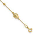 14k Polished Cross and Miraculous Medal with Diamond-cut Beads 6 inch Childs Rosary Bracelet with 0.75 inch Extender, 6 x 6.3 mm