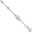 14k White Gold Polished Cross and Miraculous Medal with Diamond-cut Beads 6 inch Childs Rosary Bracelet with 0.75 inch Extender, 6 x 6.3 mm
