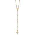 14k Polished Cross and Miraculous Medal Beaded 24 inch Rosary Necklace, 24 x 8 mm
