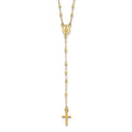 14k Polished Cross and Miraculous Medal with Diamond-cut Beads 17 inch Rosary Necklace Plus 3 inch Extender, 20 x 7.1 mm