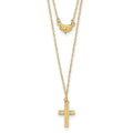 14k Polished 2-Strand Diamond-cut Cross and Heart 16 inch Necklace Plus 2 inch Extender, 18 x 7.6 mm