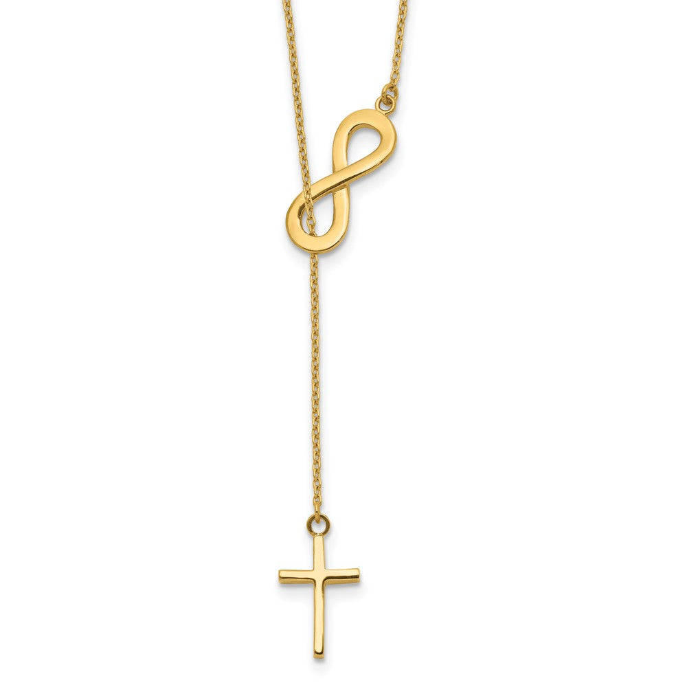 14k Polished Infinity and Cross 18 inch Lariat Necklace, 18 x 10 mm