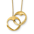 14k Polished Double Interlocking Hearts with Script I LOVE YOU 16 inch Necklace Plus 1 inch Extender, 17 x 14.6 mm