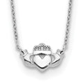 14k White Gold Polished Claddagh 17 inch Necklace, 17 x 12.9 mm