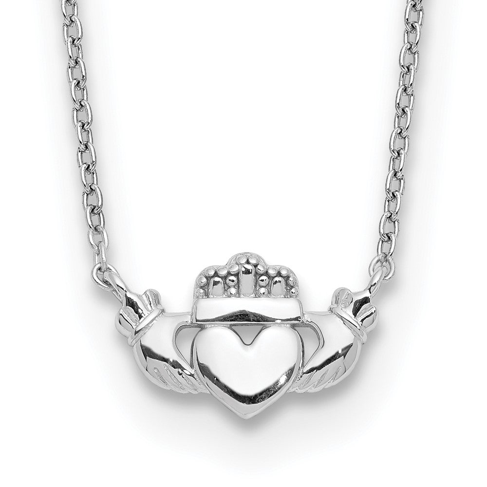 14k White Gold Polished Claddagh 17 inch Necklace, 17 x 12.9 mm