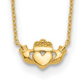 14k Polished Claddagh 17 inch Necklace, 17 x 12.9 mm