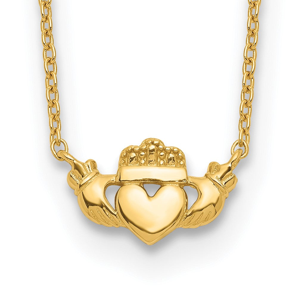14k Polished Claddagh 17 inch Necklace, 17 x 12.9 mm