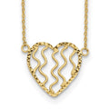 14k Polished Satin and Diamond-cut Heart 18 inch Necklace, 18 x 14.4 mm