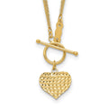 14k Polished Diamond-cut Heart with 3-Strand Chain 18 inch Toggle Necklace, 18 x 11 mm